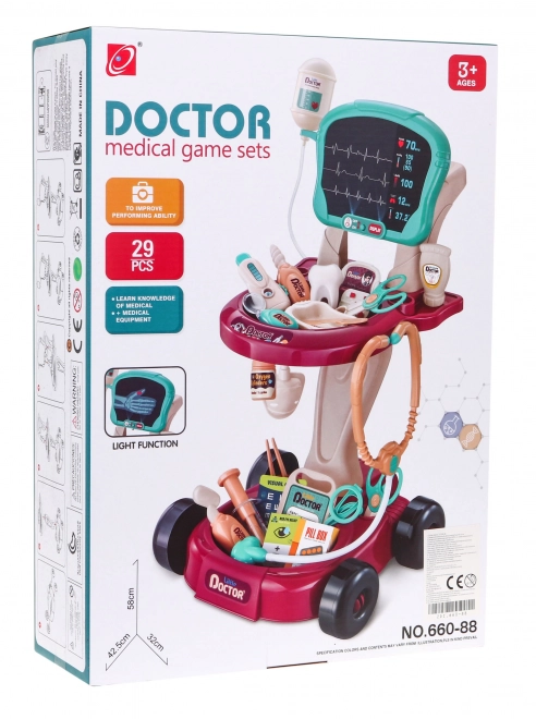 Dokterskarretje met röntgenpaneel voor kinderen 3+ met 29 accessoires