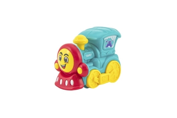 Trein/locomotief kunststof 8cm voor de kleintjes op traagheidsmotor 3 kleuren