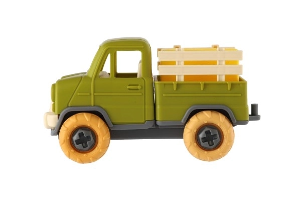 Auto vrachtwagen schroefbaar plastic 14cm met schroevendraaier in vrije loop in doos 19x12x9cm