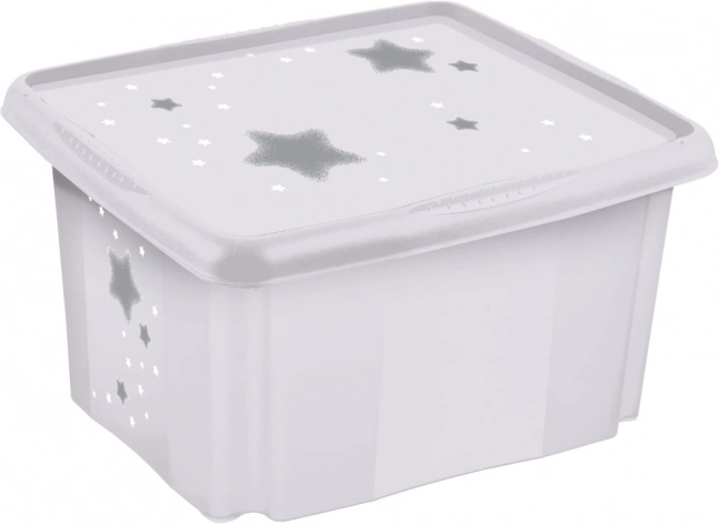 Grote opbergbox met deksel Stars, wit
