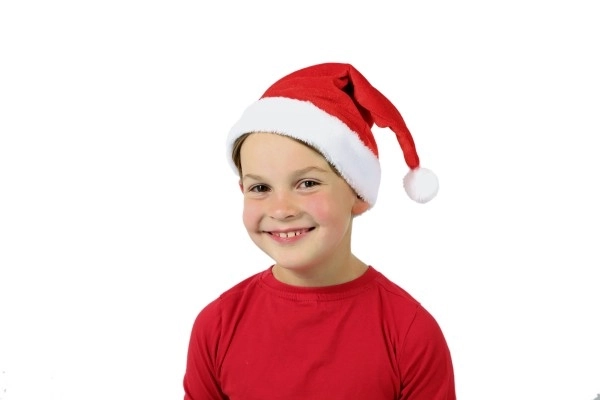 Kerstmuts kinderstof diameter 25 cm op kaart carnaval