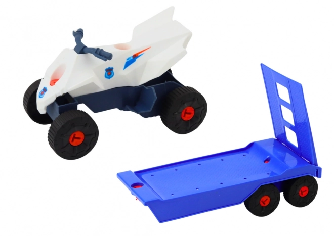 Bouwpakket Modern auto met quad en caravan voor doe-het-zelvers Blauw