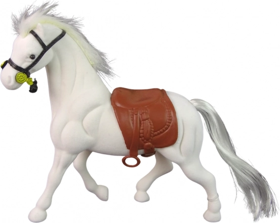 Beeldje van een wit paard met bruin zadel – boerderij