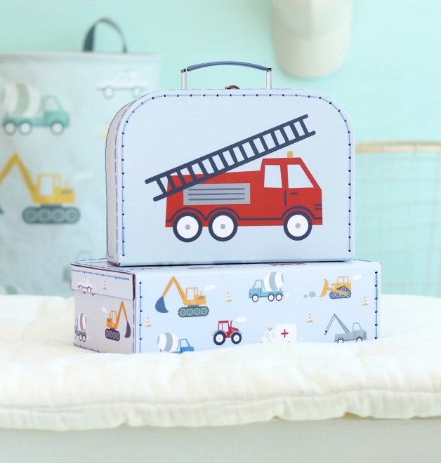 A Little Lovely Company Set van twee kartonnen koffertjes – Voertuigen