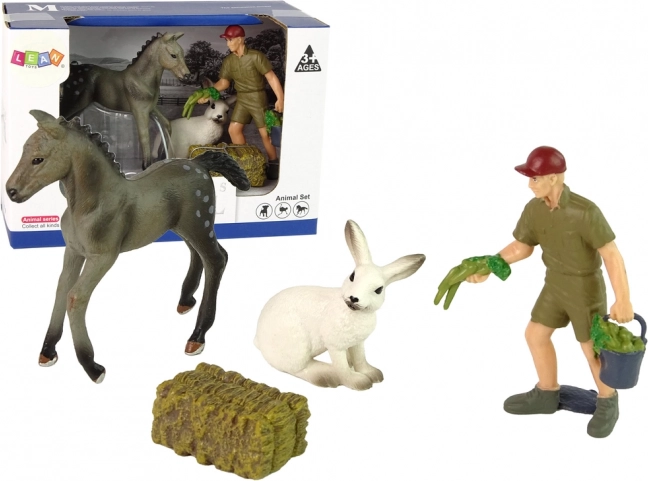 Set boerderijdieren – grijs paard, haas en boer