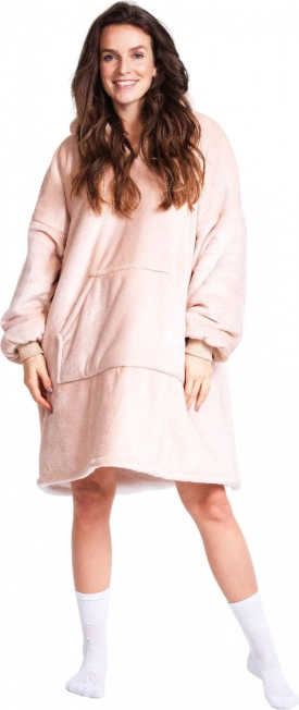 Cozy Noxxiez CH357 Beige - warme tv-hoodiedeken met capuchon voor tieners en volwassenen