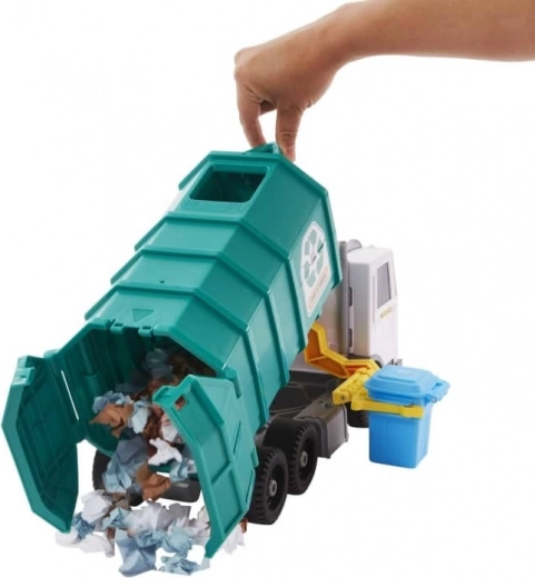 Werkende hefarm en kiepbare container