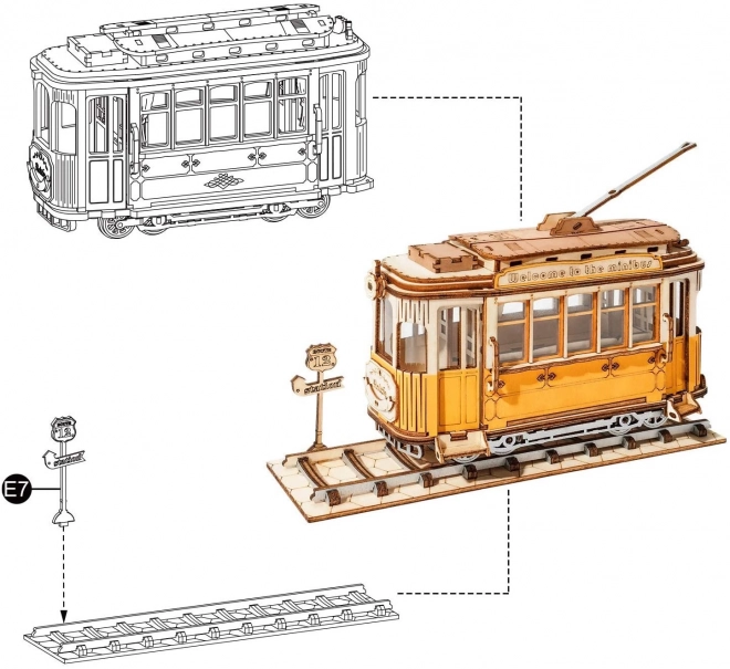 Retro Tram - 3D houten bouwpakket