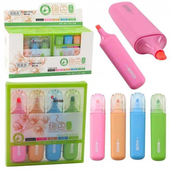 Set gekleurde markeerstiften met dubbele punt, 4 stuks
