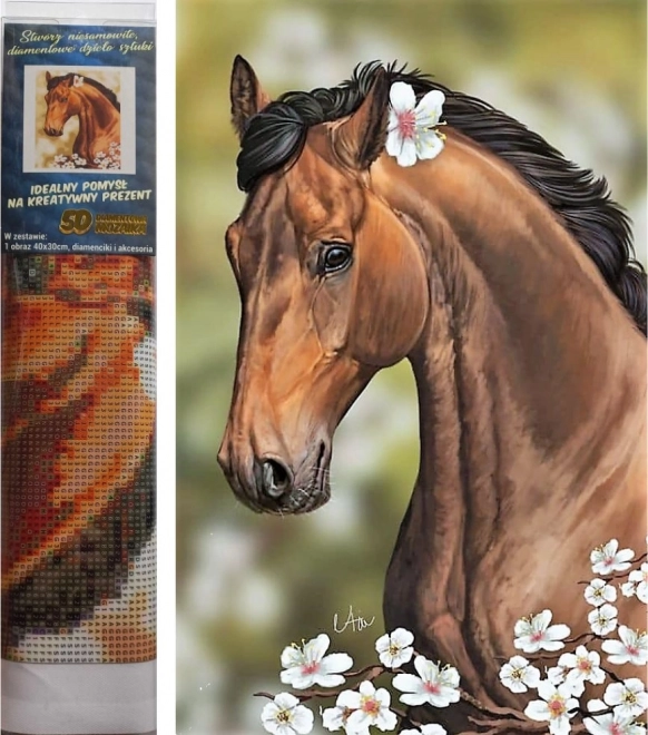 Set voor diamant schilderen - bruine paard met bloemen