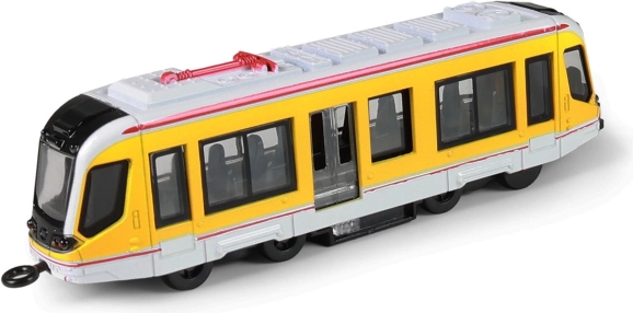 Metalen gele tram 20 cm met terugtrekmotor