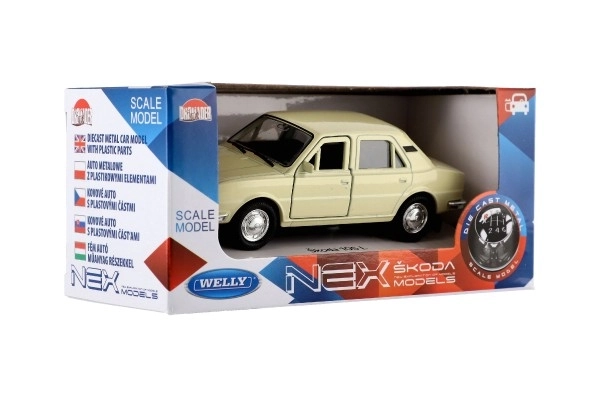 Auto Welly Škoda 105L metaal/plastic 11cm 1:34-39 vrije loop 4 kleuren in doos 15x7x7cm