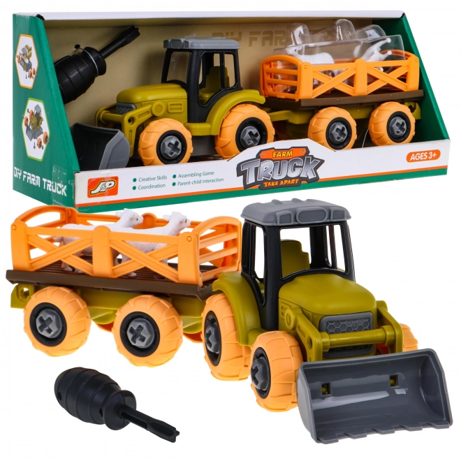 Demontabele tractor met lepel en aanhanger + schroevendraaier + schaap Speelgoed voor kinderen 3+