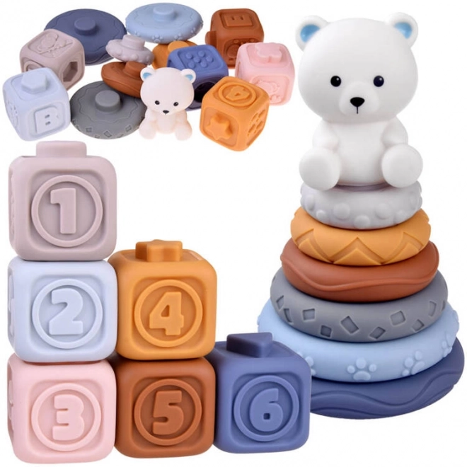 Zachte rubberen sensorische blokken piramide puzzel met teddybeer ZA4819
