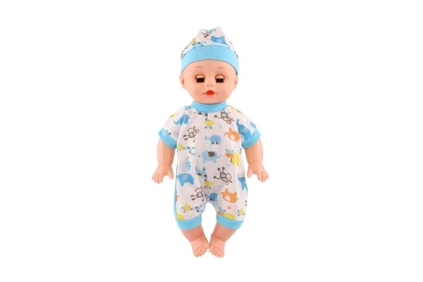 Pop baby plastic 32cm stevig lichaam drinkend, plassend op batterijen met geluid met accessoires in zak