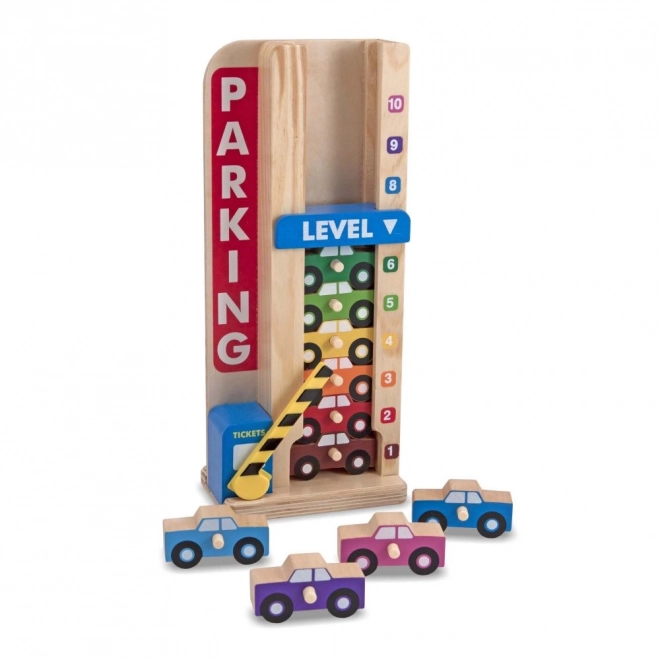 Houten parkeertoren met autootjes