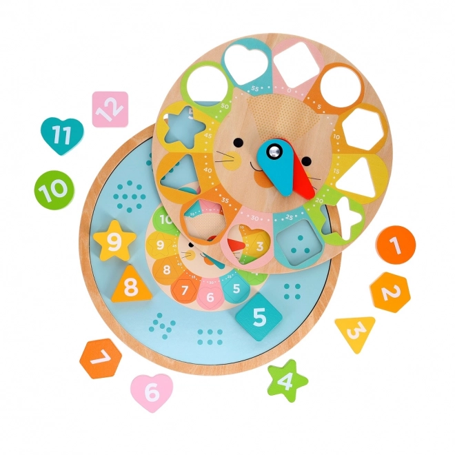 Houten educatieve klok met dieren