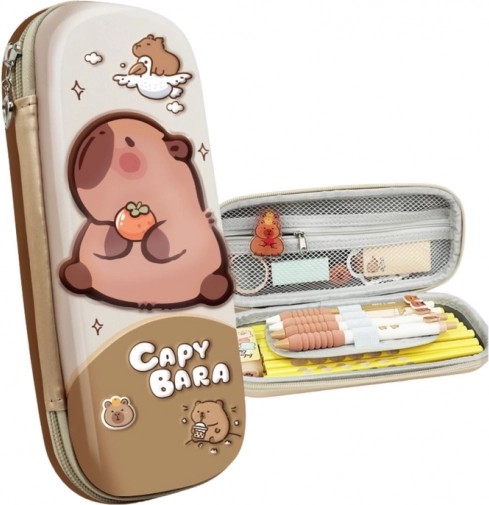 Gewatteerde beige schooletui met capibara