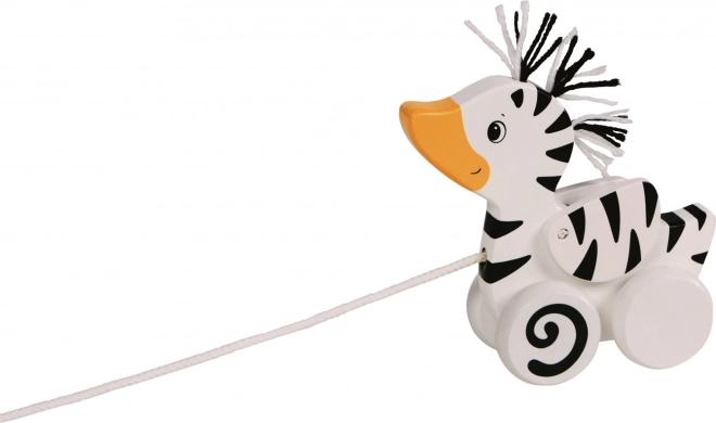 Goki houten trekeendje met zebrapatroon