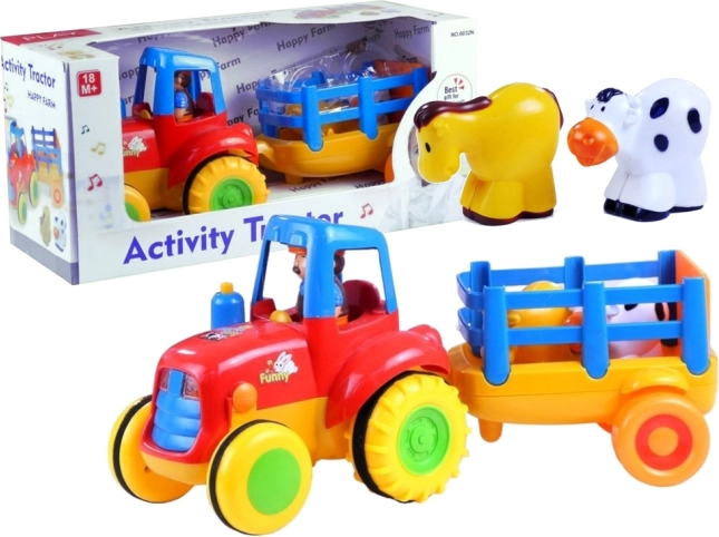 Tractor met aanhanger en diertjes met licht en geluid