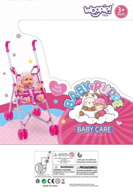 Woopie eerste kinderpop met kinderwagen en eetset