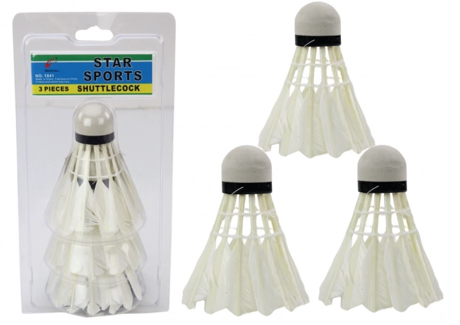 Set van 3 badminton shuttlecock veren.