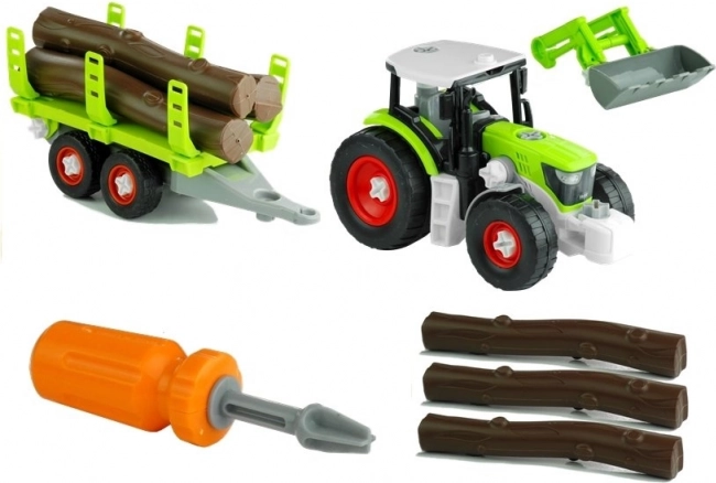Opvouwbare tractor met houttrailer
