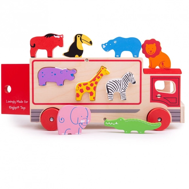 Houten vrachtwagen met safari-dieren