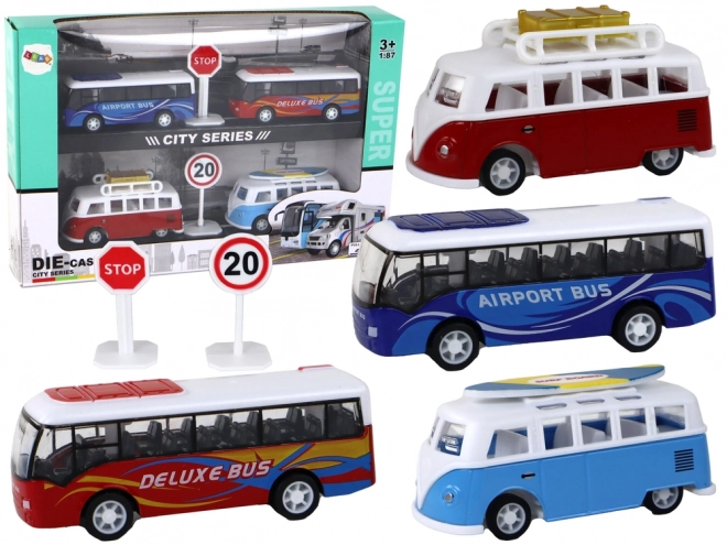 Bussen Campers Heftrucks 1:87 4 stuks