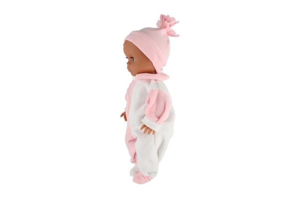 Pop/Baby Hamiro 40cm, stevig lichaam overal witroze + roze muts in doos 20x43x13cm