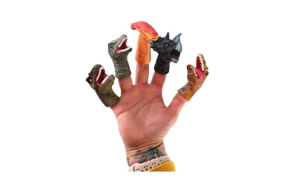 Vingerpop dino's 5 stuks rubber 6cm op kaart 16,5x20cm