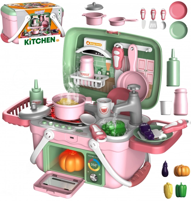 Woopie set van een kleine kok 2in1 draagbare keuken in een mandje 30 stuks