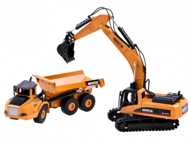 Set van metalen graafmachine + kiepwagen modellen 2-in-1 ZA3910