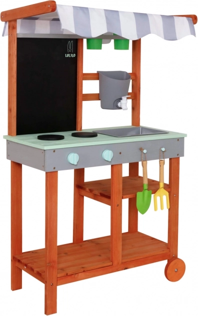 Houten tuin keuken op wielen met accessoires en kraan Lulilo Sableto