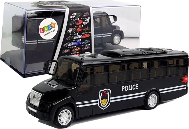 Zwarte politiebus met terugtrekmotor en geluid