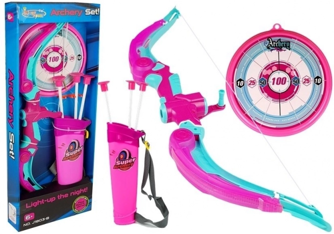 Boog met een schild + 3 pijlen met zuignap roze