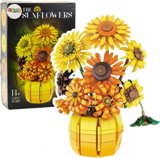 Bouwset zonnebloemenboeket in vaas, 1009 stukjes