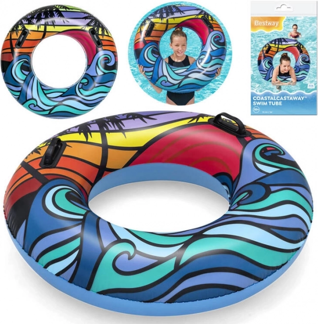 Bestway opblaasbare zwemring met handgrepen 91 cm – Golven en palmen