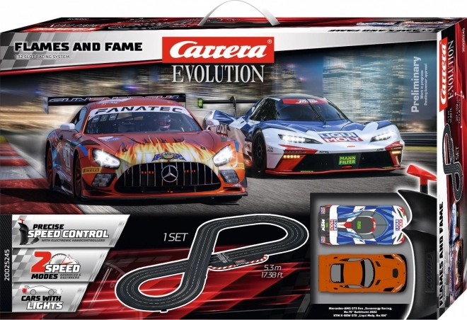 Racebaan Carrera Evolution Flames and Fame 5,3 m met raceauto’s Mercedes‑AMG GT3 en KTM X‑BOW GTX