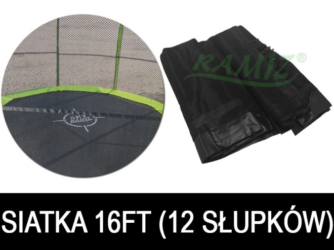SkyRamiz Veiligheidsnet zwart voor tuintrampoline 487cm/16FT 12 paaltunnel