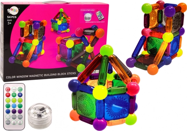 Magnetische bouwset met verlichting, 54 onderdelen