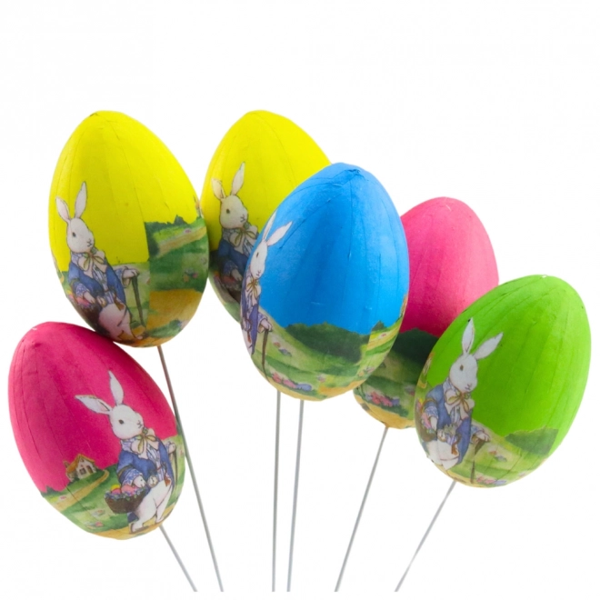 Paaseieren aan draad met konijn - set van 6 stuks