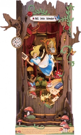 Boeksteun met 3D-diorama Reis naar Wonderland
