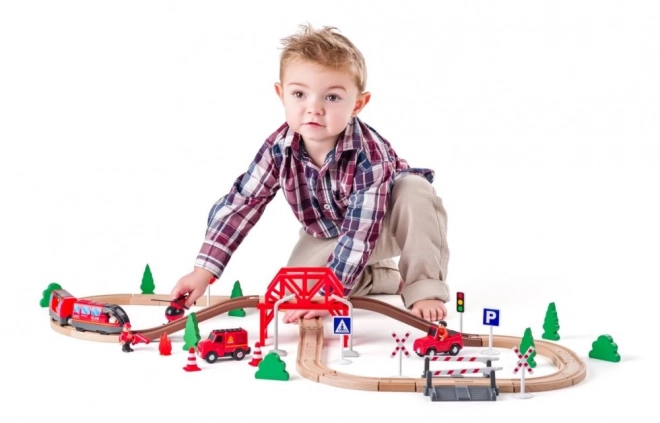 Houten brandweertrein 60 stuks