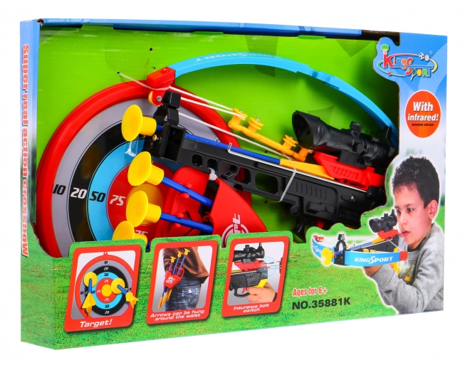 Boog voor kinderen (6+) Sportset 7 st. + Schijf + 4 pijlen + Koker + Richtvizier