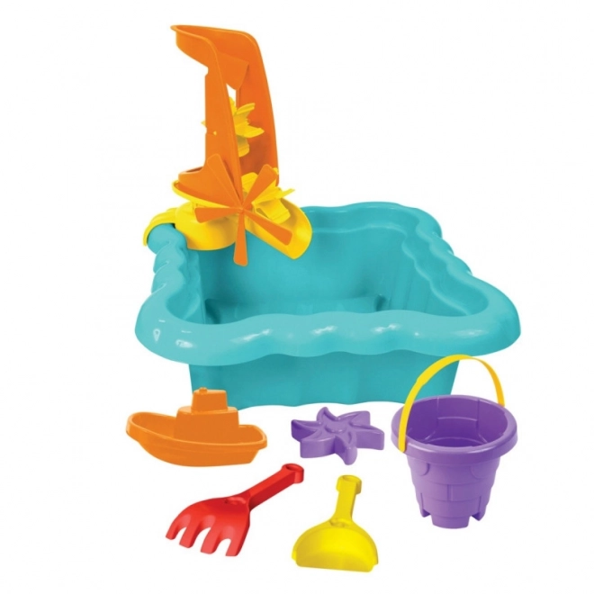 Zandbak met accessoires in turquoise