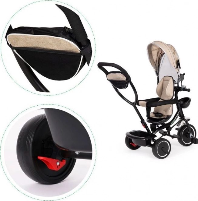 ECOTOYS Driewieler met kap en duwstang beige