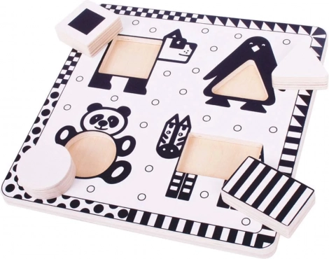 Houten inlegpuzzel zwart-witte vormen BIGJIGS TOYS