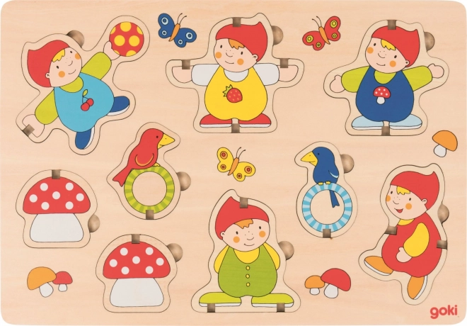 Goki houten invoegpuzzel en 3D-model Dwergen