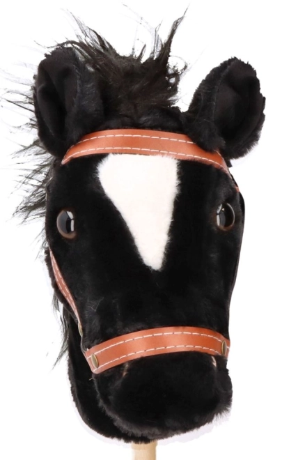 Hobby paard Baron, zwart pluche paard op stok met geluiden